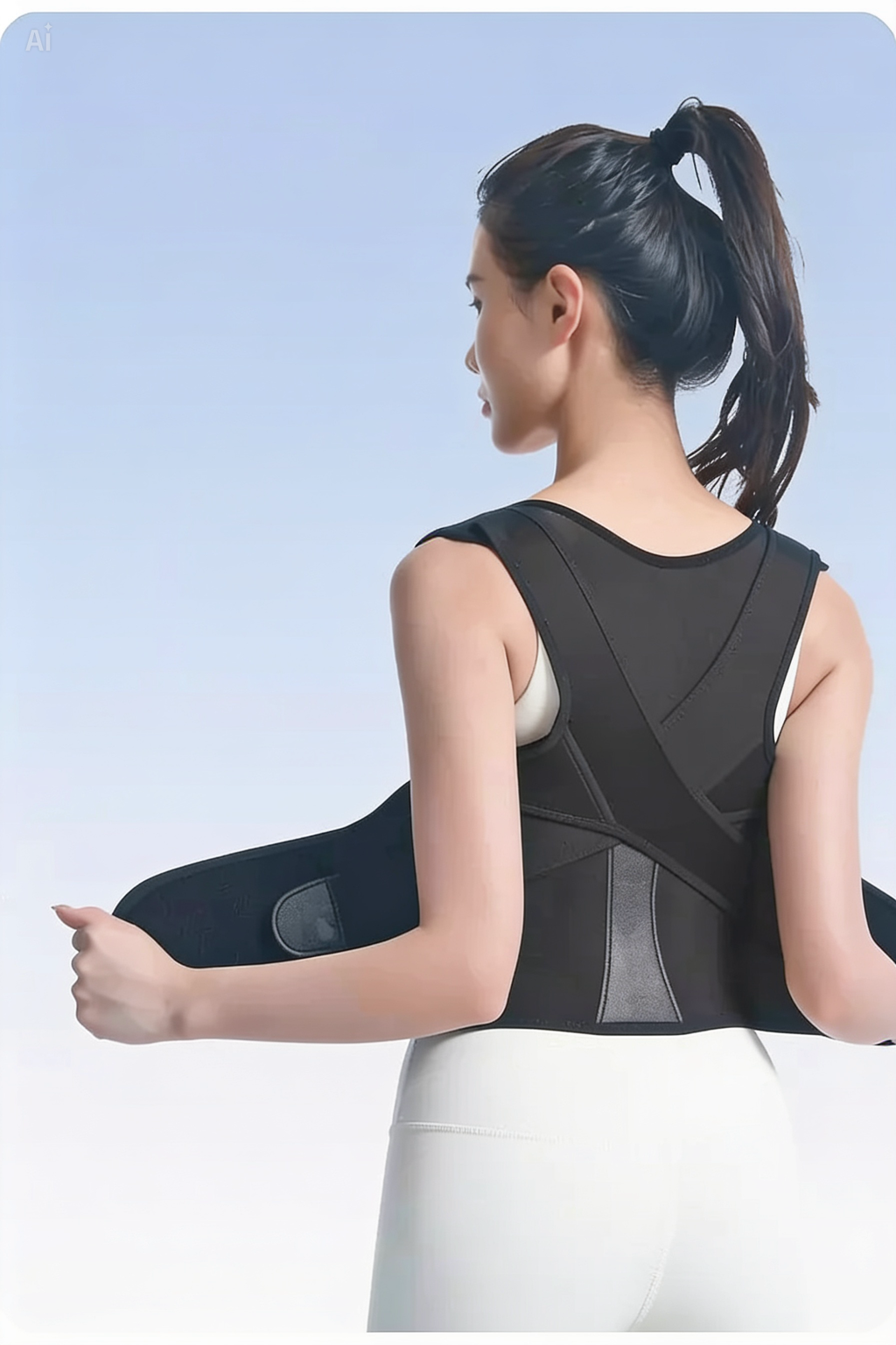 Discreet adjustable posture corrector for women upper back support brace under clothes. Full back support posture corrector belt adjustable lumbar brace for lower and upper back